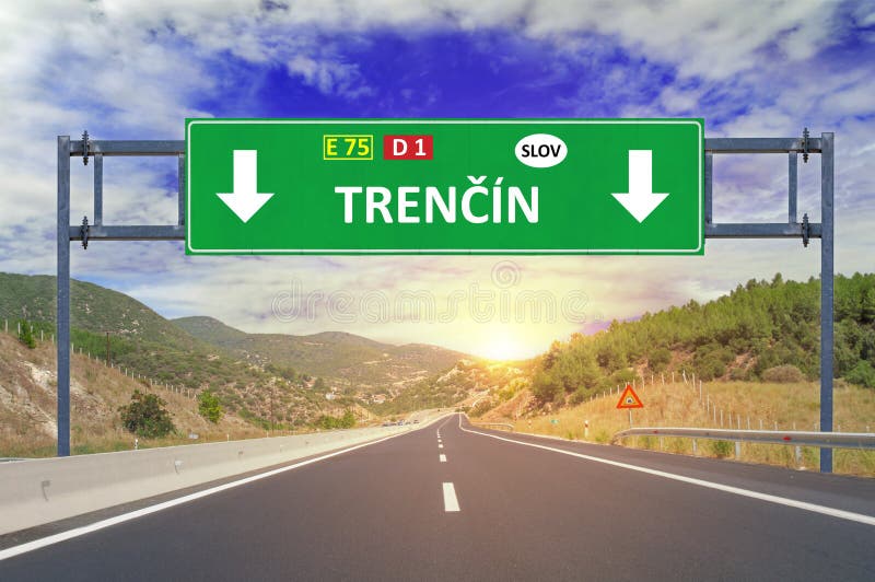 Trencin road sign on highway